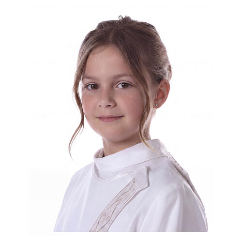 Aube Première Communion blanc scapulaire passementerie strass 8