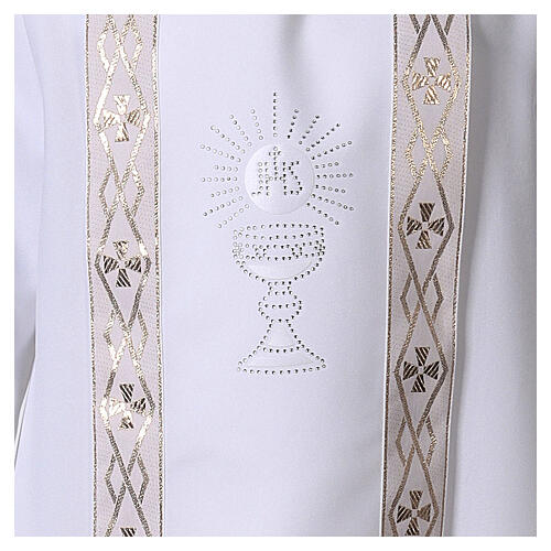 Aube Première Communion blanc scapulaire passementerie strass 9