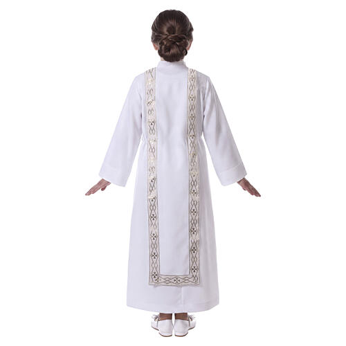 Aube Première Communion blanc scapulaire passementerie strass 10