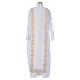 First Communion Albs: First Holy Communion alb with rhinestone on orphrey, white First Communion Albs: First Holy Communion alb with rhinestone on orphrey, white