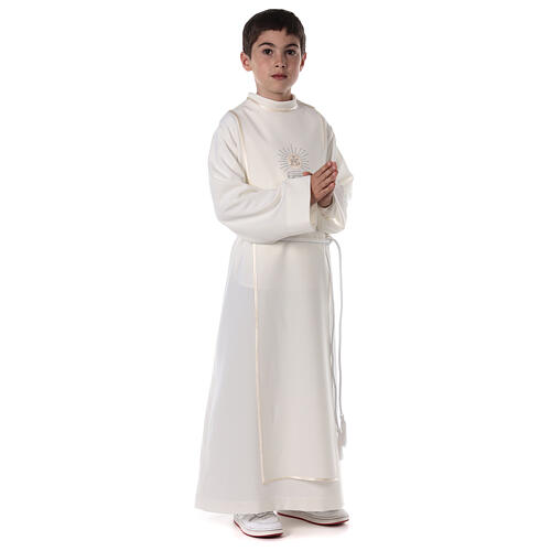 First Communion alb with satin sidelong and rhinestone, ivory 6