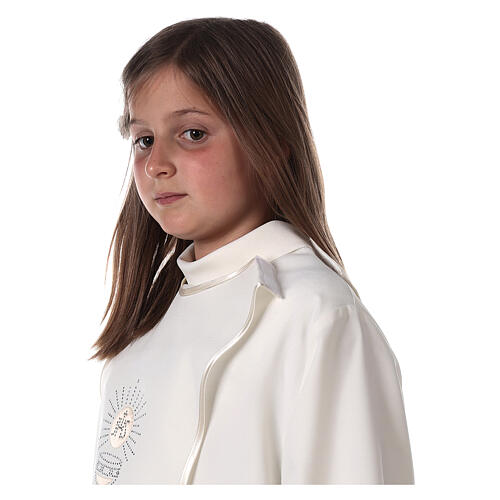 First Communion alb with satin sidelong and rhinestone, ivory 9