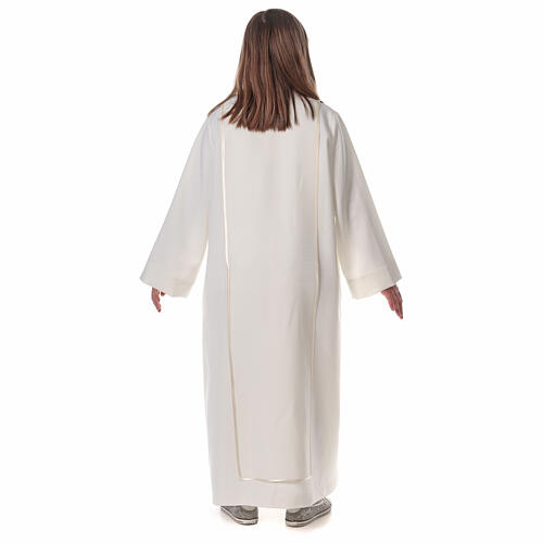 First Communion alb with satin sidelong and rhinestone, ivory 12