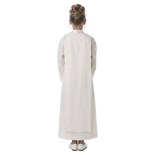 Aube Première Communion ivoire scapulaire biais en satin et strass 9