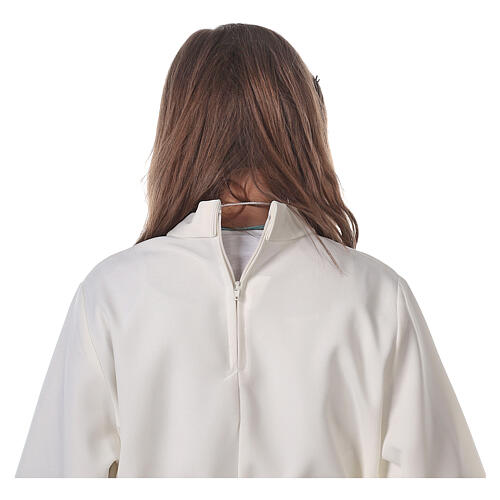 Aube Première Communion ivoire scapulaire biais en satin et strass 10
