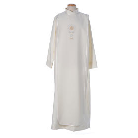 First Communion Albs: First Communion alb trimmed scapular eucharistic symbols ivory First Communion Albs: First Communion alb trimmed scapular eucharistic symbols ivory