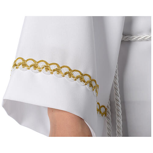 First Communion alb with pleats and braided border on hem and sleeves 4