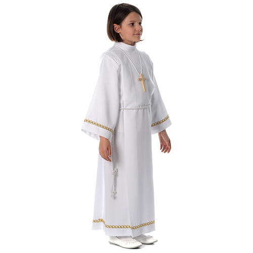 First Communion alb with pleats and braided border on hem and sleeves 7