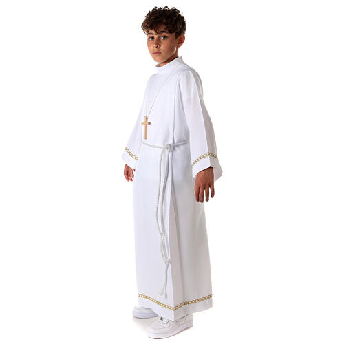 First Communion alb with pleats and braided border on hem and sleeves 9