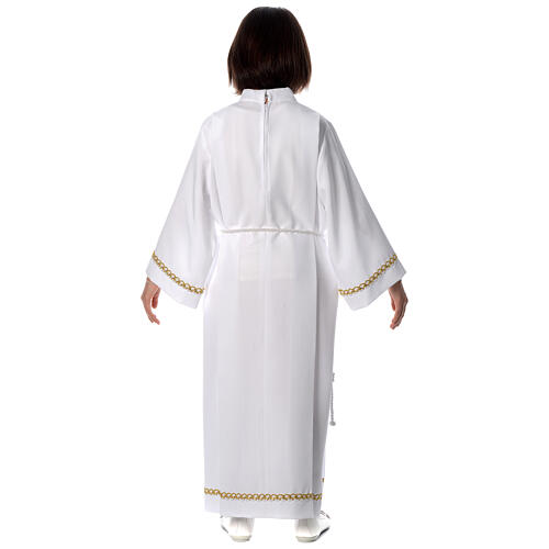 First Communion alb with pleats and braided border on hem and sleeves 10