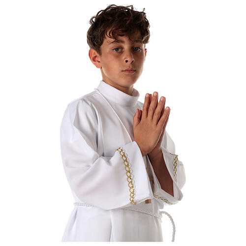 First Communion alb with pleats and braided border on hem and sleeves 6