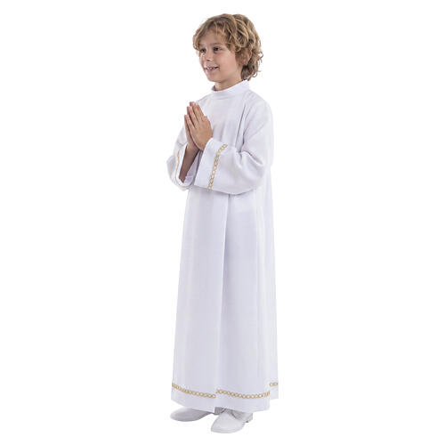 First Communion alb with pleats and braided border on hem and sleeves 5