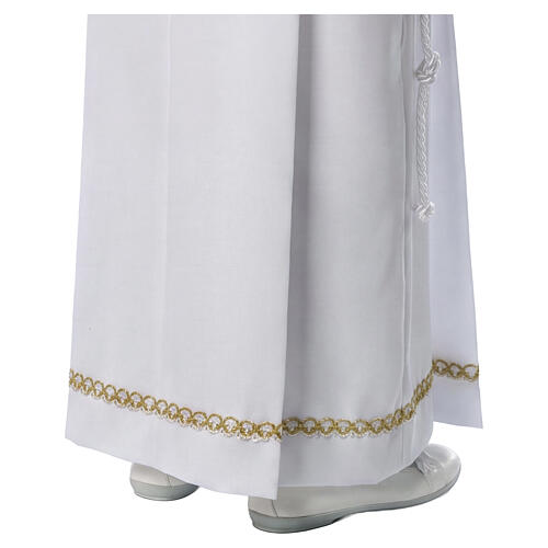 First Communion alb with pleats and braided border on hem and sleeves 8