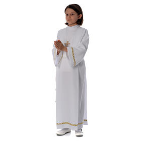 Aubes communion, profession de foi: Aube Première Communion plis et passementerie or bord et manches