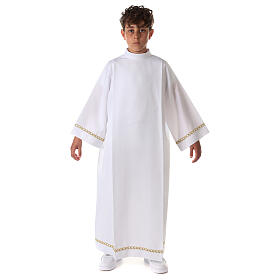 First Holy Communion alb with pleats and braided border on hem and sleeves