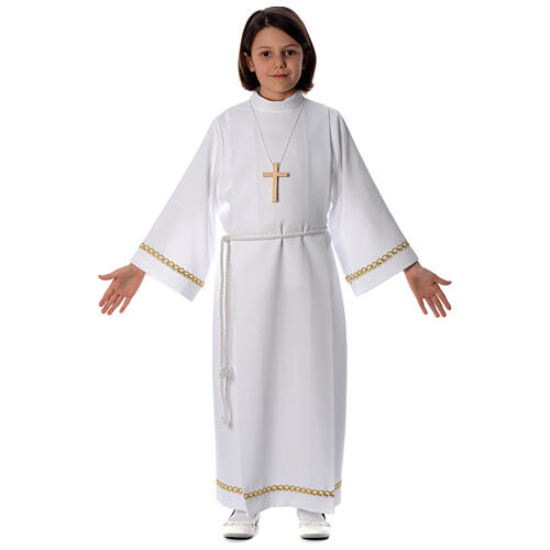 First Holy Communion alb with pleats and braided border on hem and sleeves 7