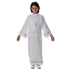 First Communion Albs: First Communion alb, pleated with braided border on hem and sleeves