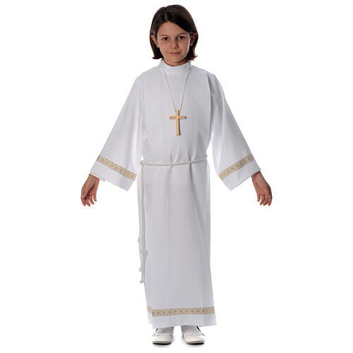 First Communion alb, pleated with braided border on hem and sleeves 10
