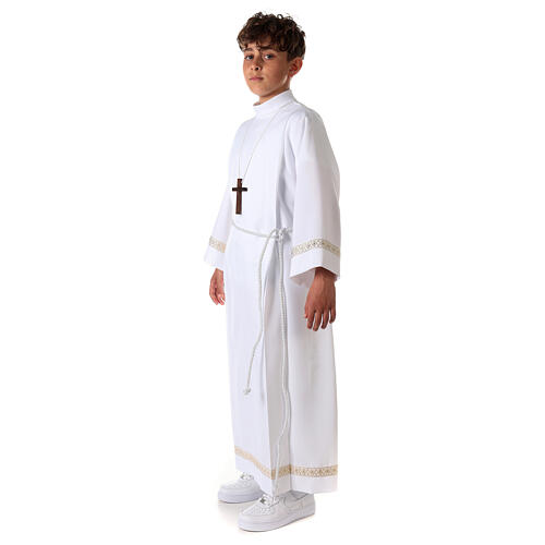 First Communion alb, pleated with braided border on hem and sleeves 16