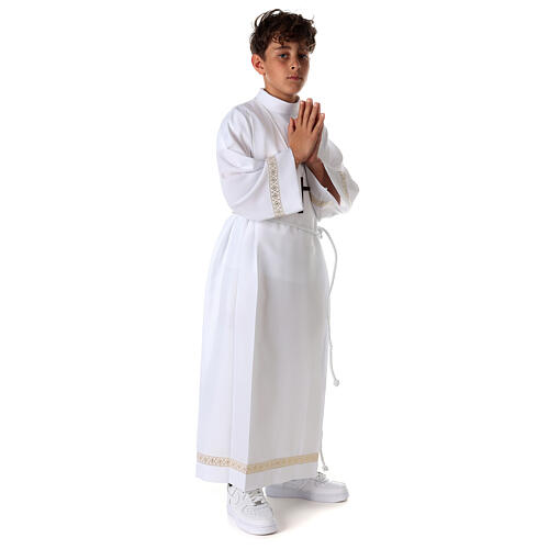 First Communion alb, pleated with braided border on hem and sleeves 18