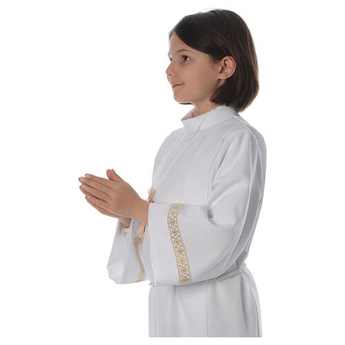 First Communion Alb with pleated and braided border on hem and sleeves 4