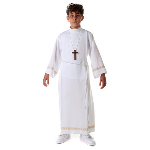 First Communion Alb with pleated and braided border on hem and sleeves 6