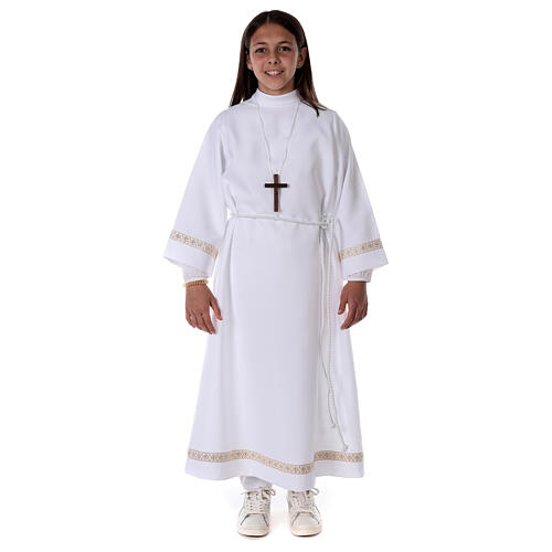 First Communion alb with braided border on hem and sleeves 3