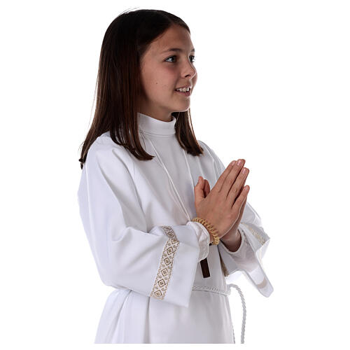 First Communion alb with braided border on hem and sleeves 5