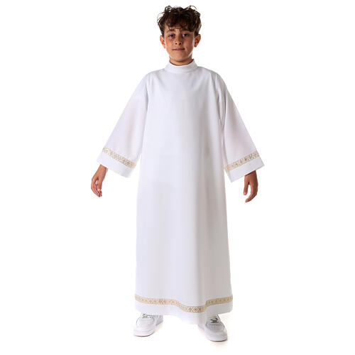 First Communion alb with braided border on hem and sleeves 10