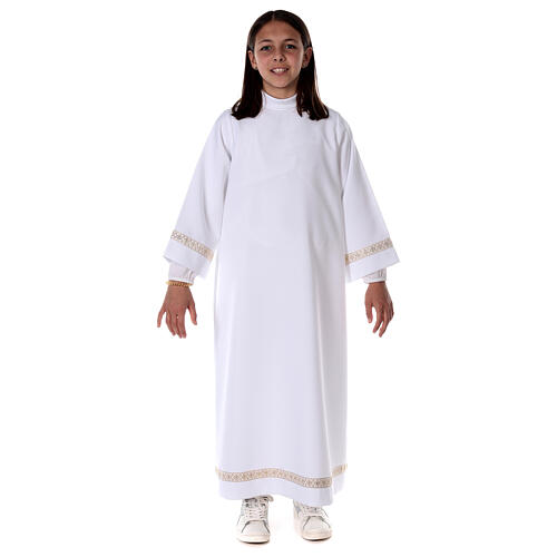 Aube Première Communion ample bord doré manches et bord inférieur 1