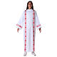 First Communion alb, pleated with red braided border and rhombuses on front and back s1