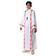 First Communion alb, pleated with red braided border and rhombuses on front and back s4