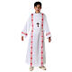 First Communion alb, pleated with red braided border and rhombuses on front and back s7
