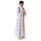 First Communion alb, pleated with red braided border and rhombuses on front and back s9