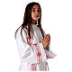 First Communion alb, pleated with red braided border and rhombuses on front and back s10