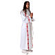 First Communion alb, pleated with red braided border and rhombuses on front and back s11