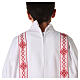 First Communion alb, pleated with red braided border and rhombuses on front and back s12