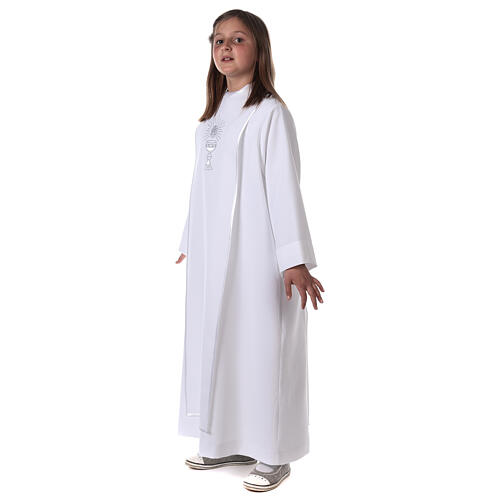 First Communion alb with satin sidelong and rhinestone, white 3