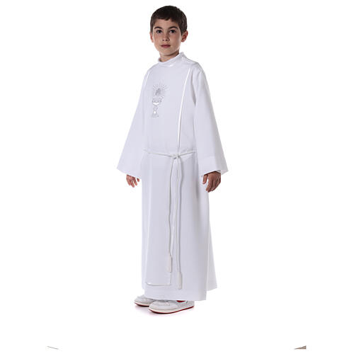 First Communion alb with satin sidelong and rhinestone, white 6