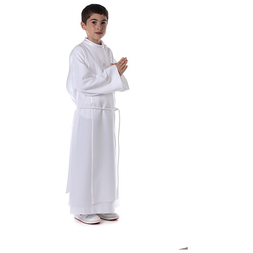 First Communion alb with satin sidelong and rhinestone, white 8
