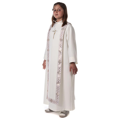 First Communion alb with scapular and Cross embroidered on orphrey, ivory 7