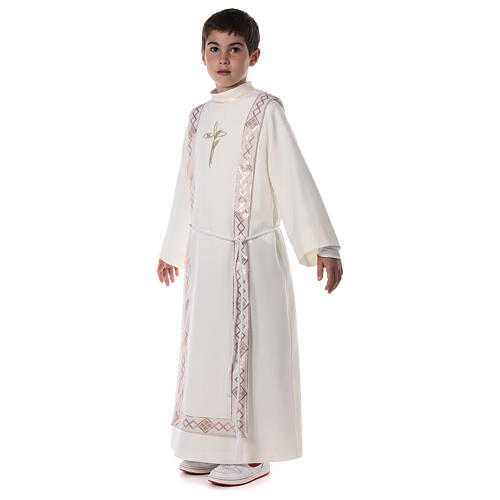 Aube Première Communion ivoire scapulaire bordure et broderie croix 8