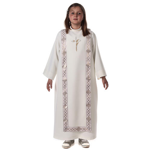 First Holy Communion alb with scapular and Cross embroidered on orphrey, in ivory 5