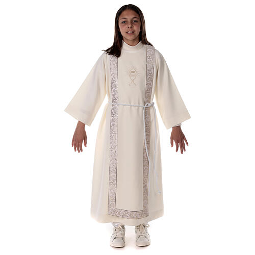 Communion tunic with scapular edged on the front and on the back gold with chalice embroidery 3