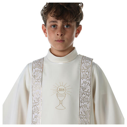 Communion tunic with scapular edged on the front and on the back gold with chalice embroidery 4