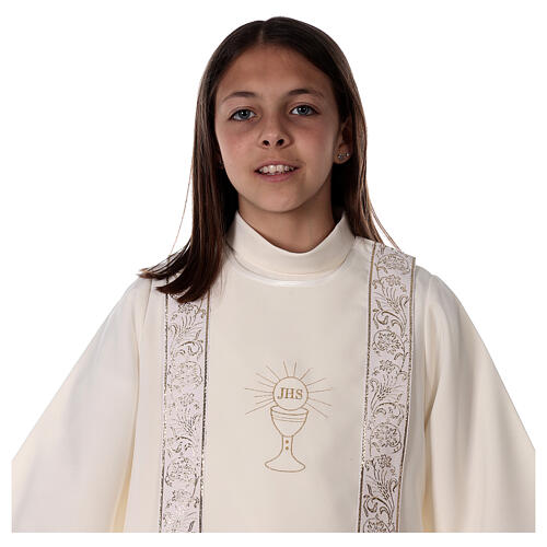 Communion tunic with scapular edged on the front and on the back gold with chalice embroidery 5