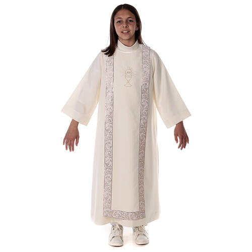 Communion tunic with scapular edged on the front and on the back gold with chalice embroidery 7