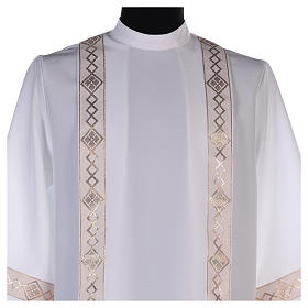 First Communion Albs: First communion dress with golden hem and high collar