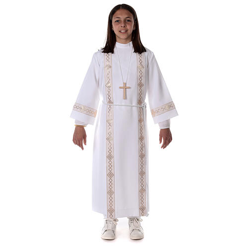 Holy Communion dress with golden hem and high collar 4