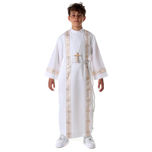 Holy Communion dress with golden hem and high collar 5